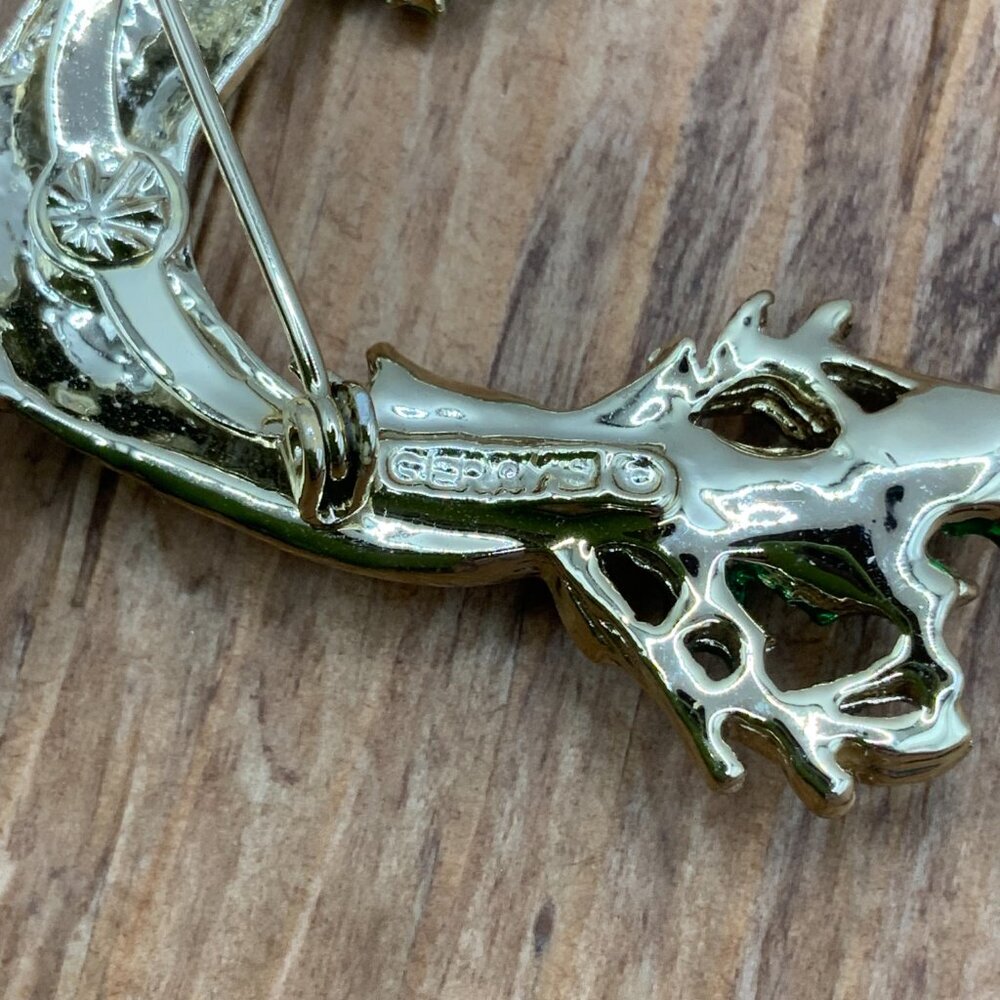 Gerry's Vintage Christmas Reindeer Gold Tone Enamel Brooch - Picture 2 of 6